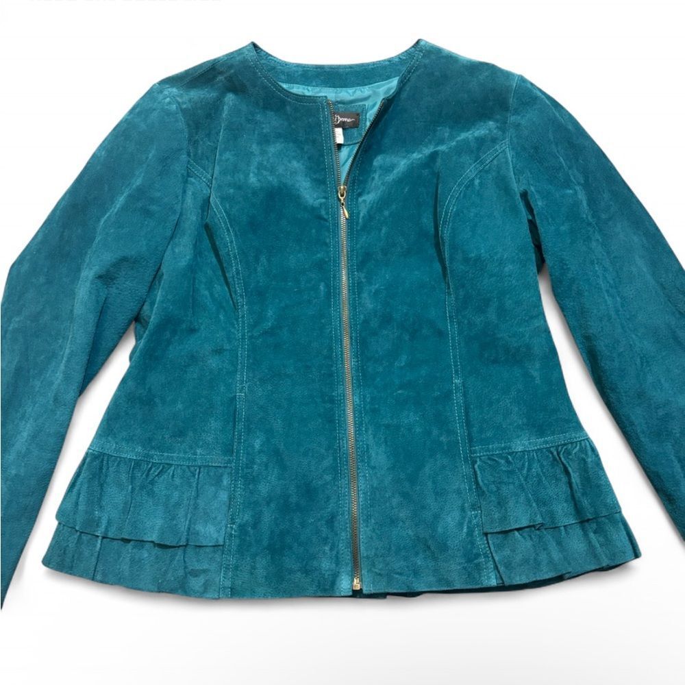 Vintage Teal Suede Leather Zip-Up Jacket